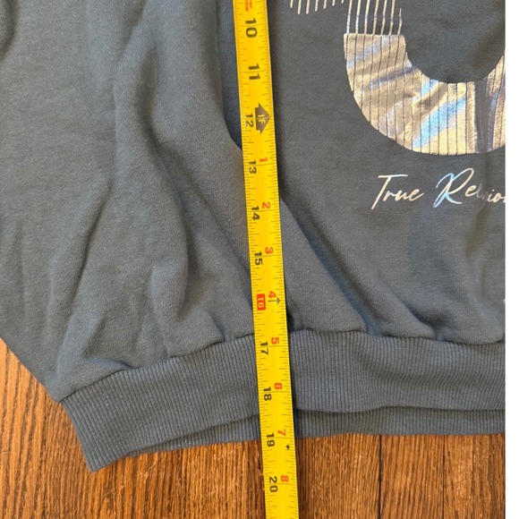 True Religion Womens Quarter Zip Cropped Sweatshirt Slate Blue Silver Logo - Picture 6 of 7